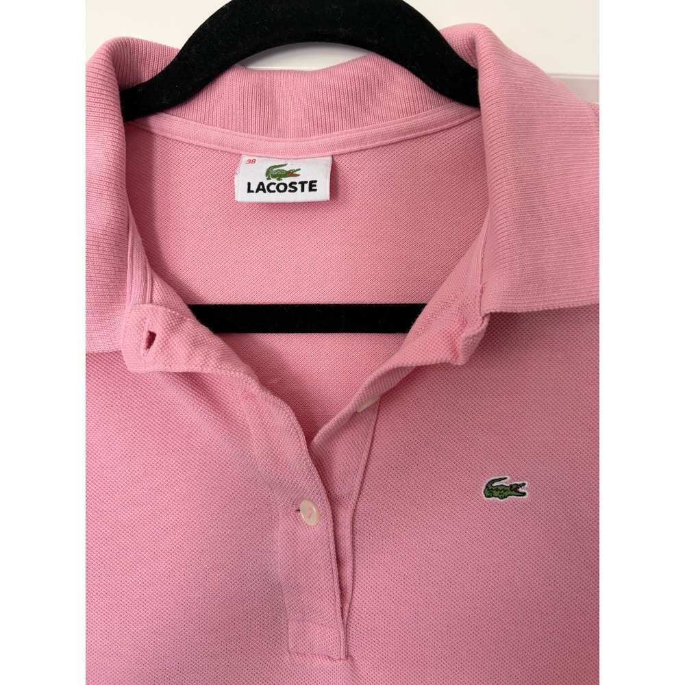 Lacoste Womens Pink Cotton Pique Short Sleeve Polo Shirt Size 38 Logo